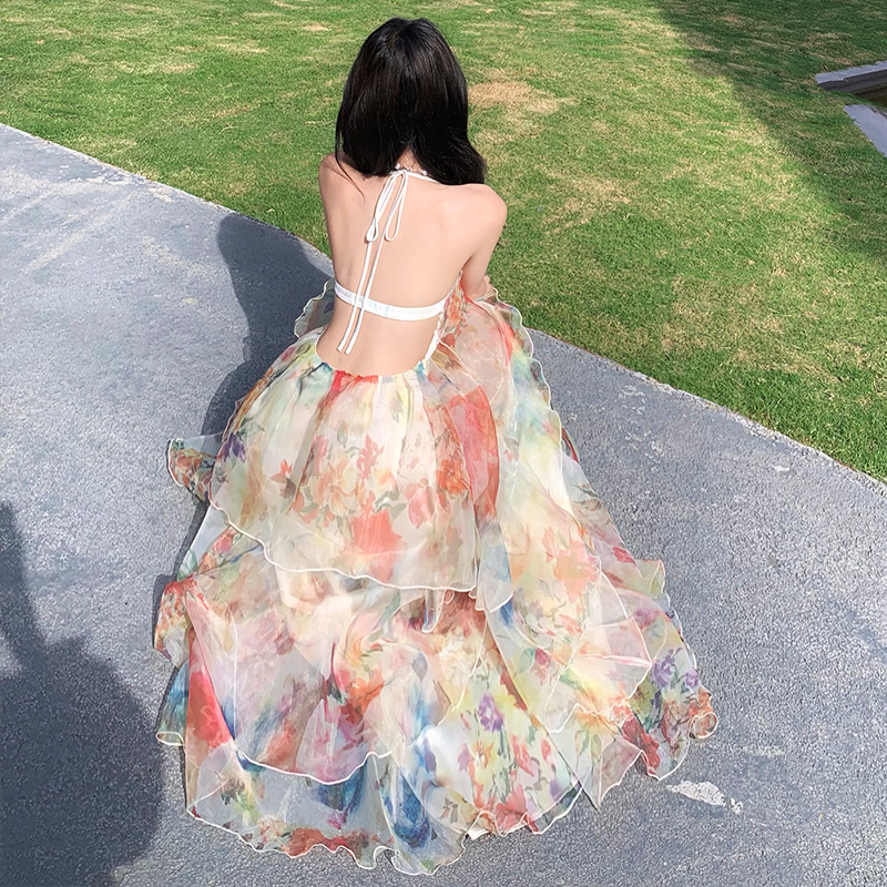 Lotus leaf edges long dress irregular dress for women