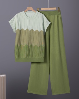 Loose round neck sweater wide leg pure T-shirt a set