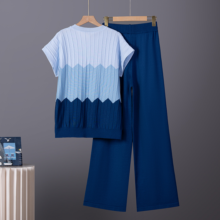 Loose round neck sweater wide leg pure T-shirt a set