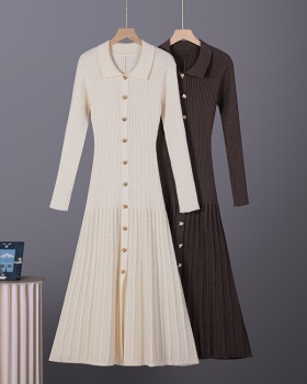 Winter knitted single-breasted European style dress