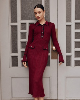 Lotus leaf edges sweater dress tight long dress
