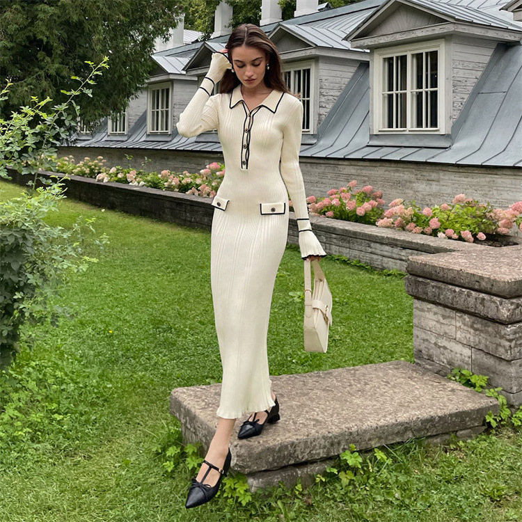 Lotus leaf edges sweater dress tight long dress
