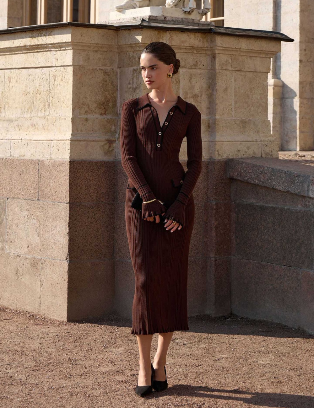 Lotus leaf edges sweater dress tight long dress