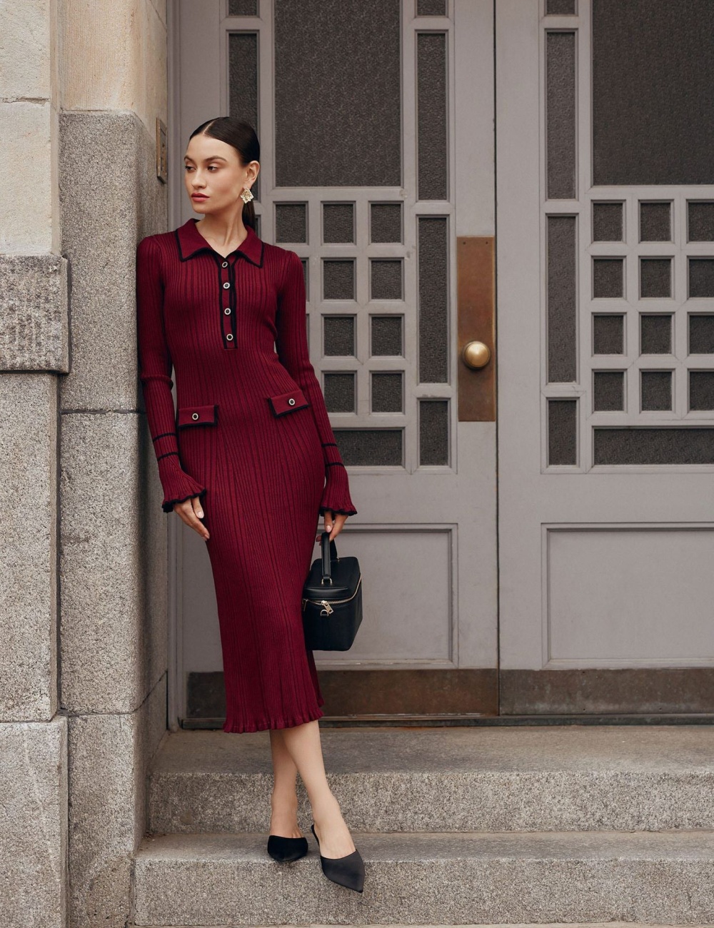 Lotus leaf edges sweater dress tight long dress