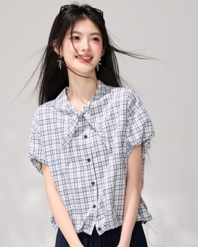 Korean style collar summer shirt fold tops for women
