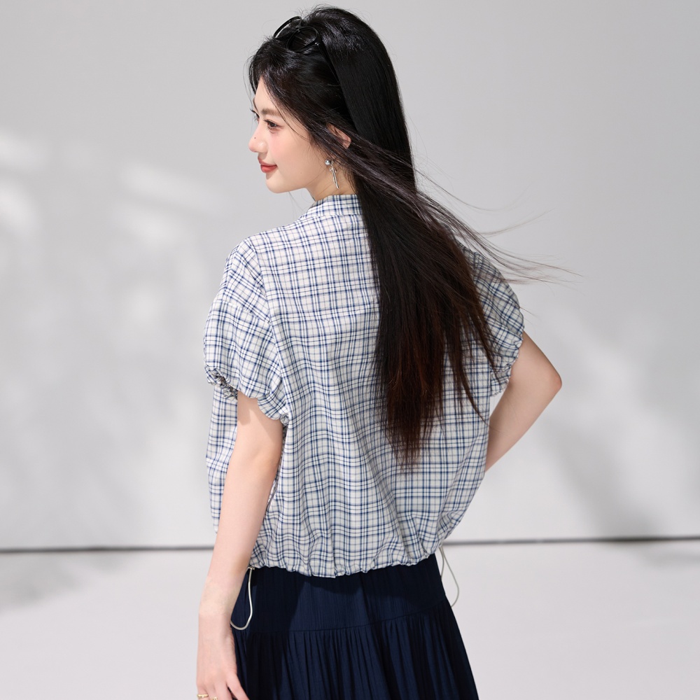 Korean style collar summer shirt fold tops for women