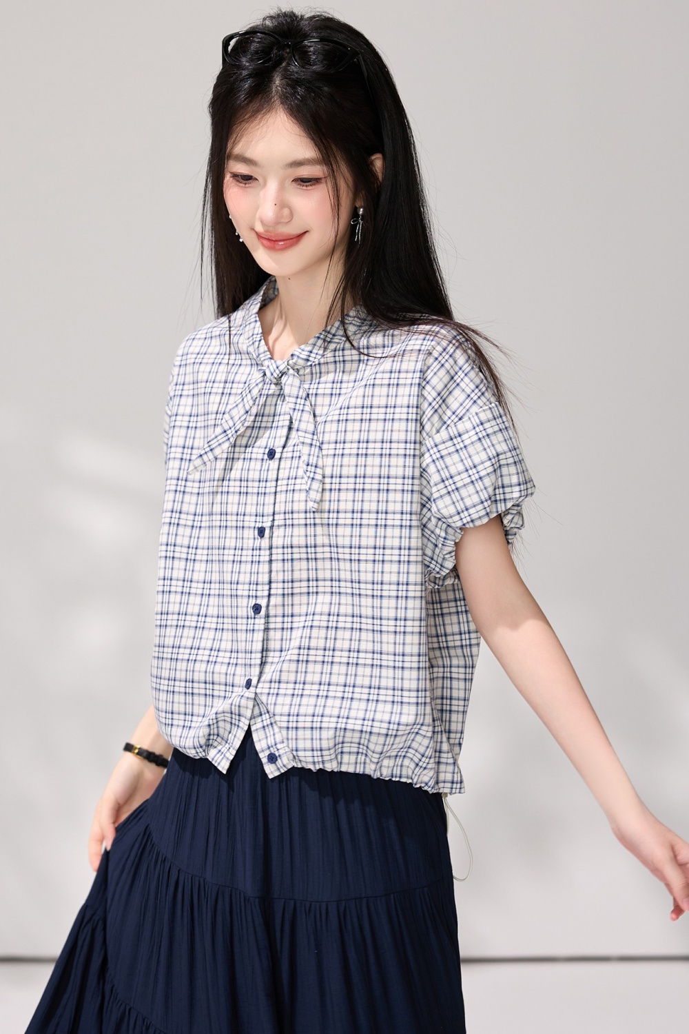 Korean style collar summer shirt fold tops for women