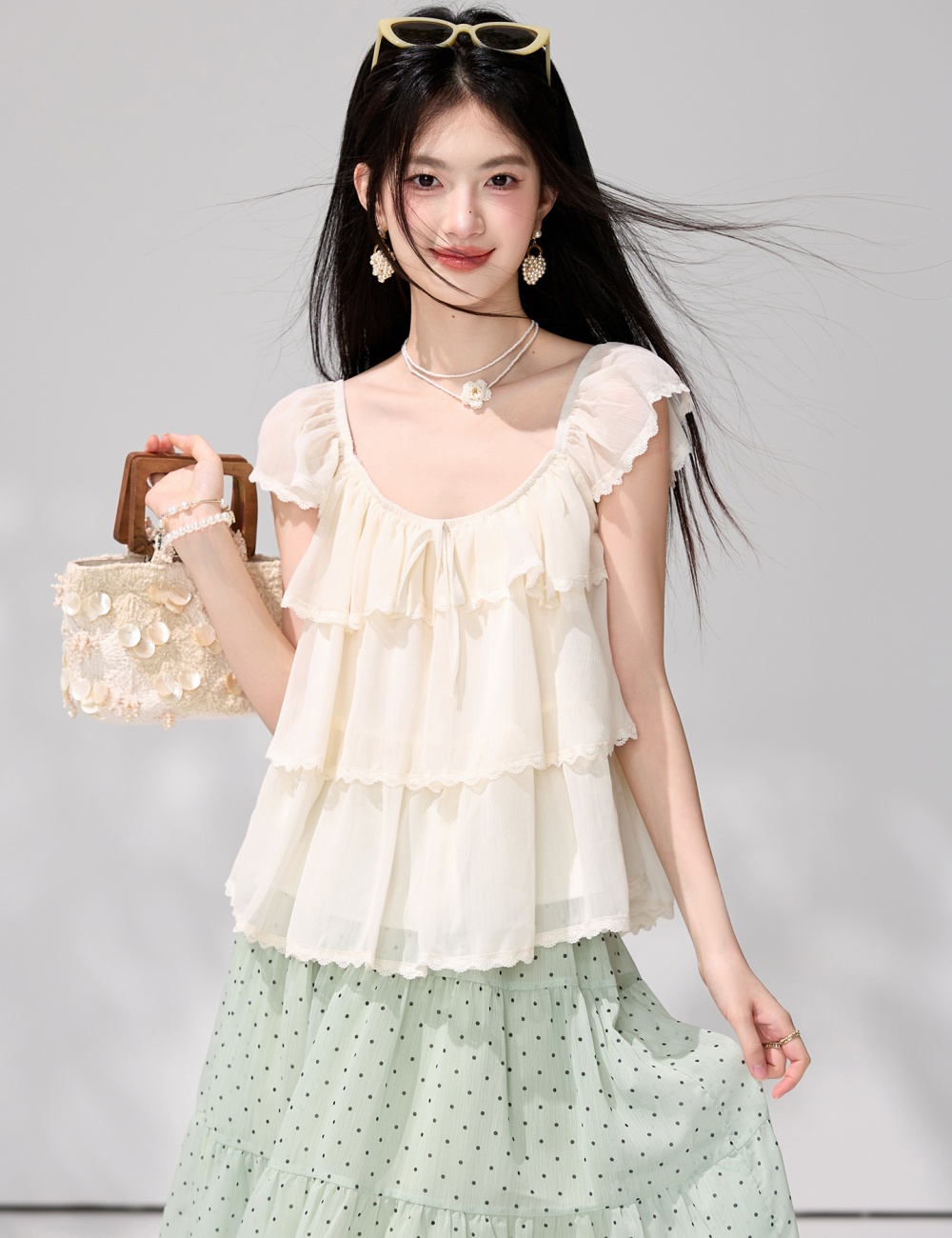 Fresh lotus leaf edges doll shirt summer tops