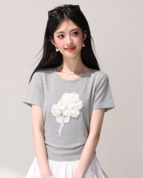 Stereoscopic round neck T-shirt short sleeve fold small shirt