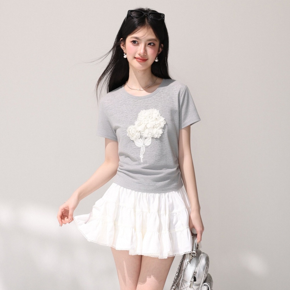 Stereoscopic round neck T-shirt short sleeve fold small shirt