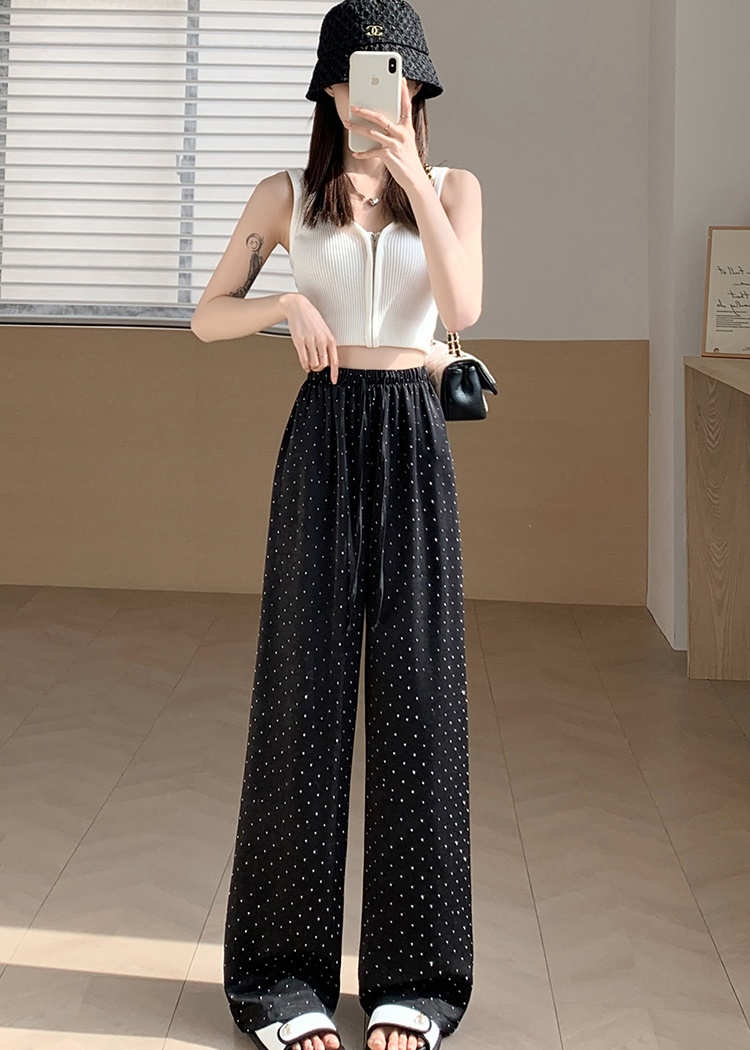 Drape wide leg pants ice silk pants for women