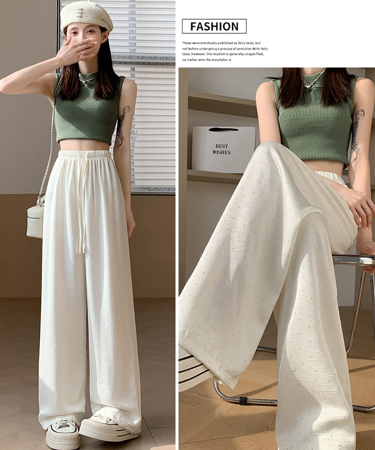 Drape wide leg pants ice silk pants for women