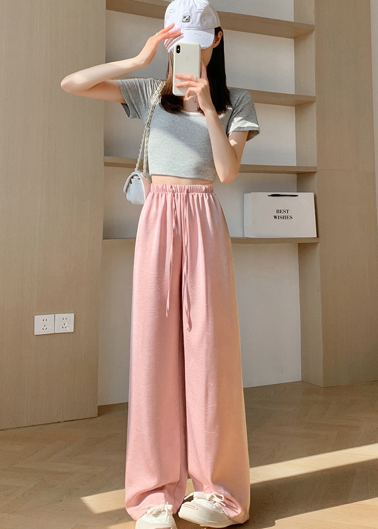 Drape wide leg pants ice silk pants for women