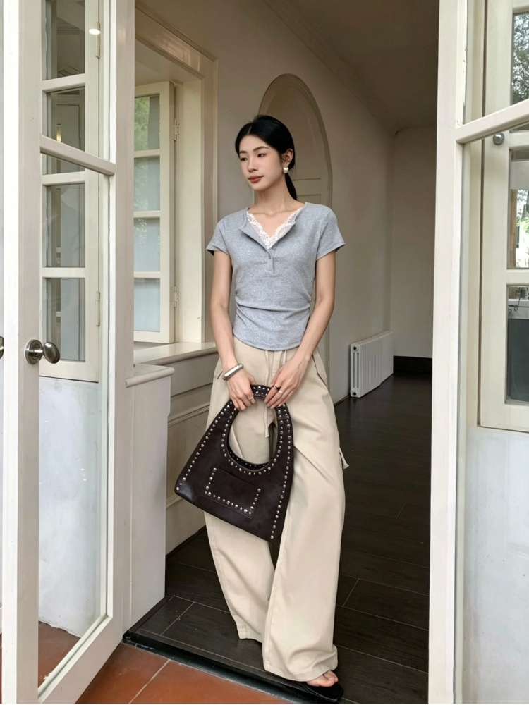 France style temperament T-shirt lace tops for women