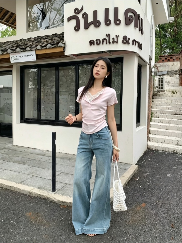 France style temperament T-shirt lace tops for women