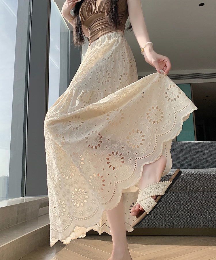 Lace hollow skirt high waist big skirt long skirt