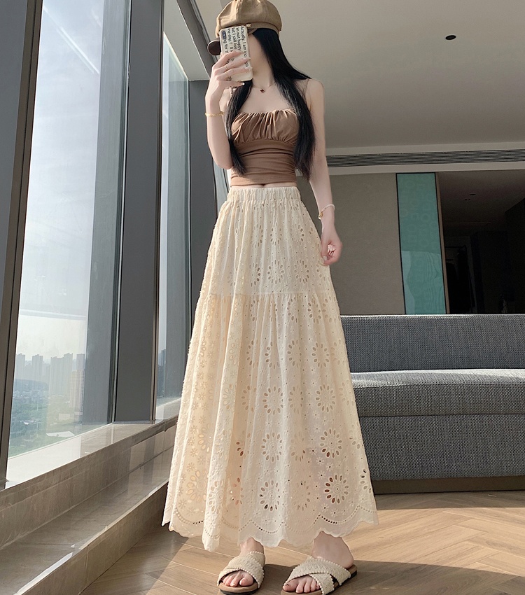 Lace hollow skirt high waist big skirt long skirt