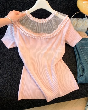 Summer short sleeve lace tops temperament slim T-shirt