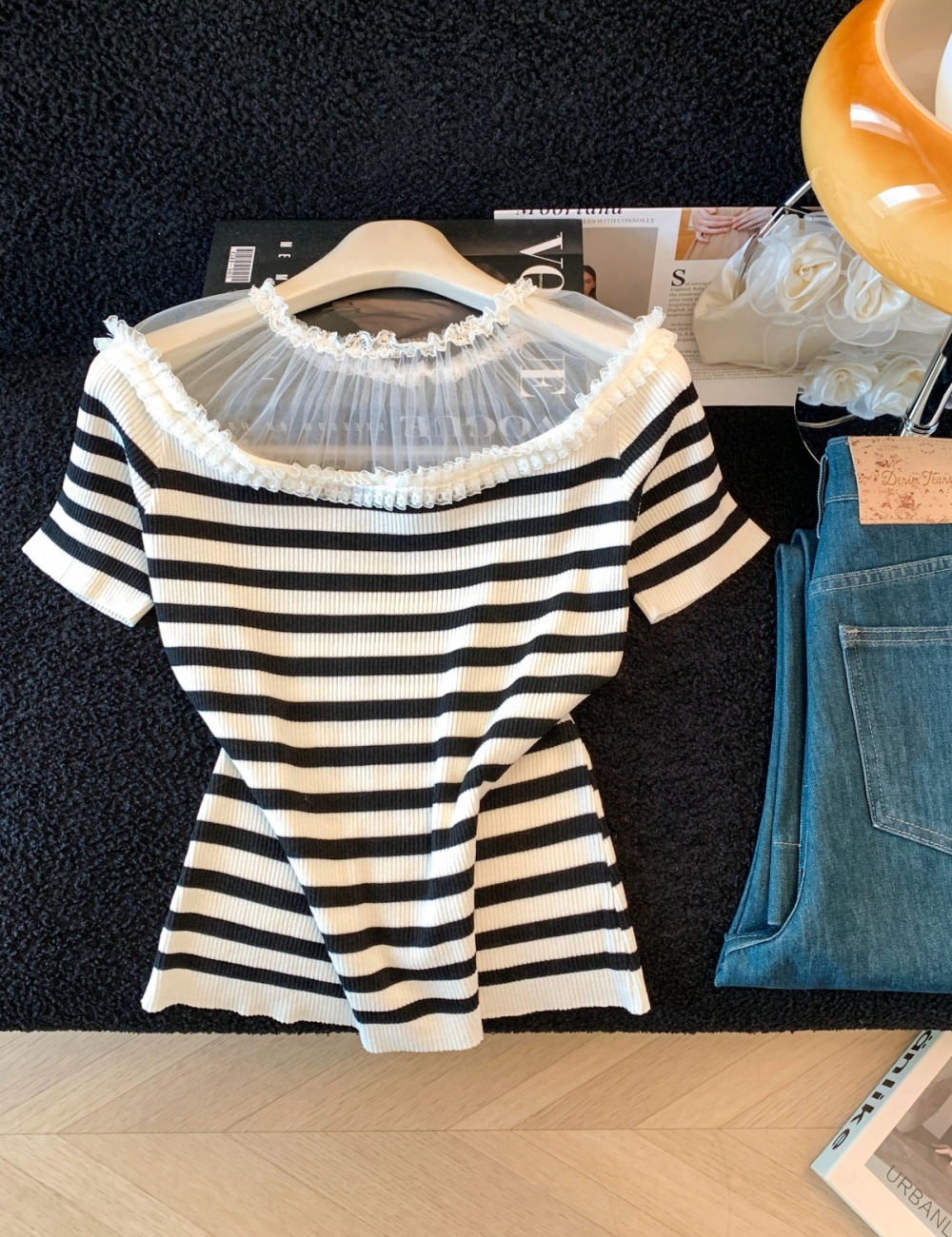 Summer short sleeve lace tops temperament slim T-shirt