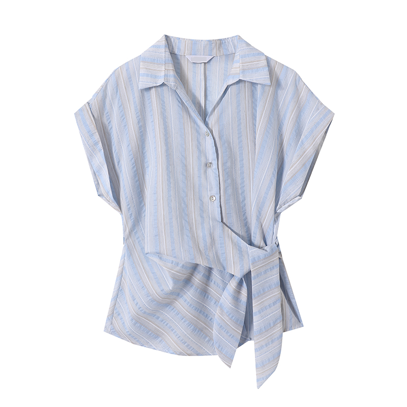 Retro slim tops summer vertical stripes shirt for women