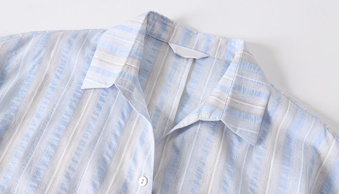 Retro slim tops summer vertical stripes shirt for women
