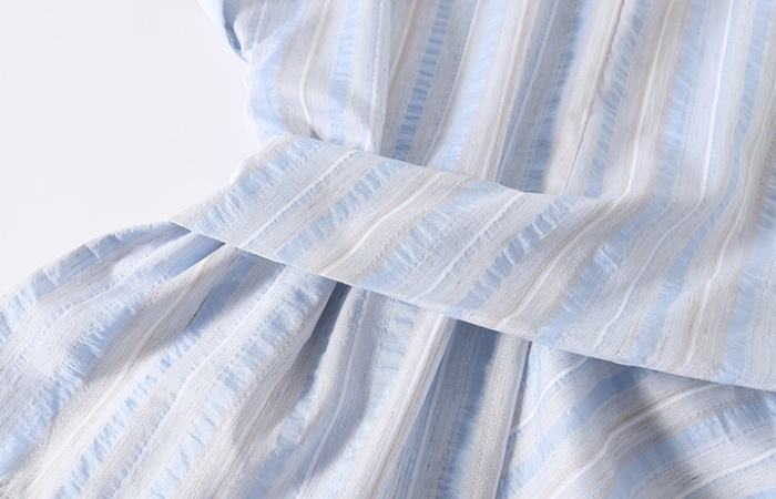 Retro slim tops summer vertical stripes shirt for women