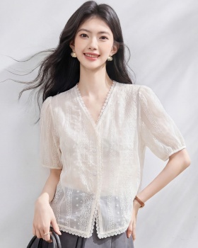 All-match V-neck shirt summer Korean style tops for women