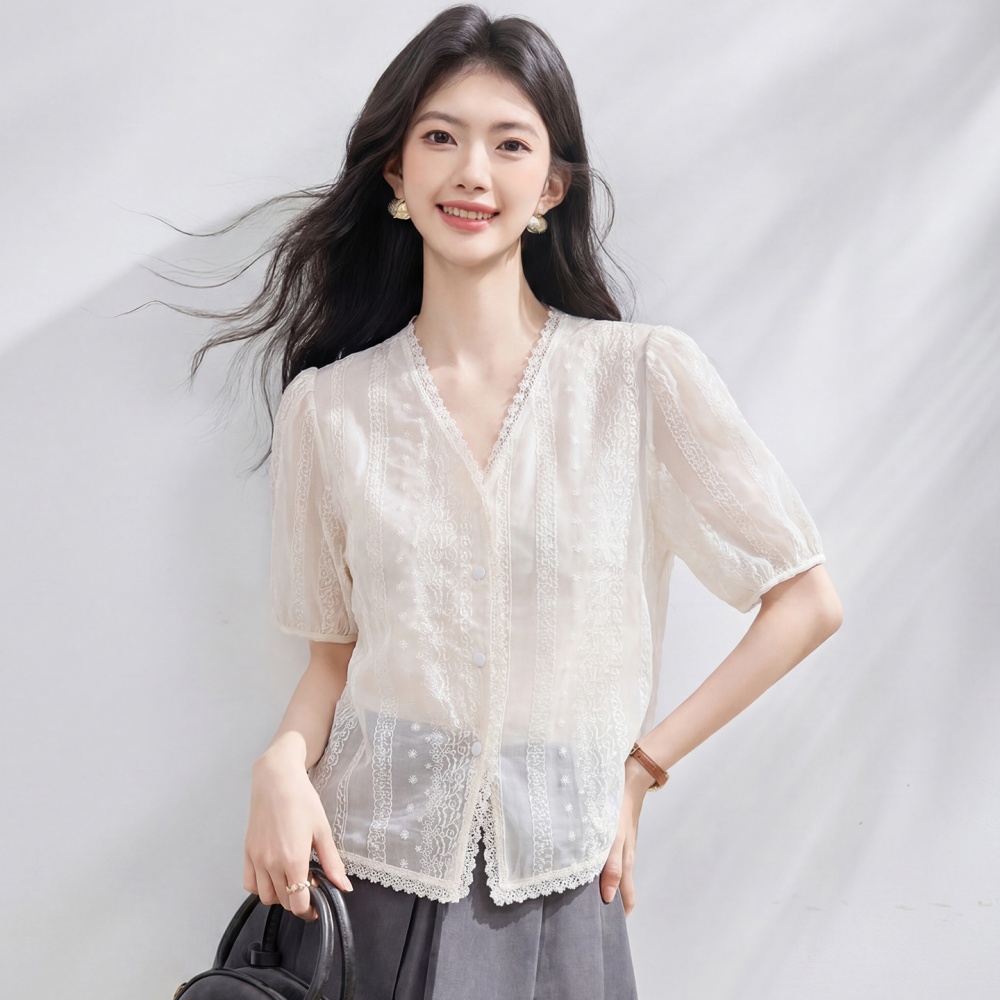 All-match V-neck shirt summer Korean style tops for women