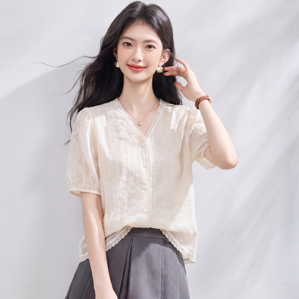 All-match V-neck shirt summer Korean style tops for women