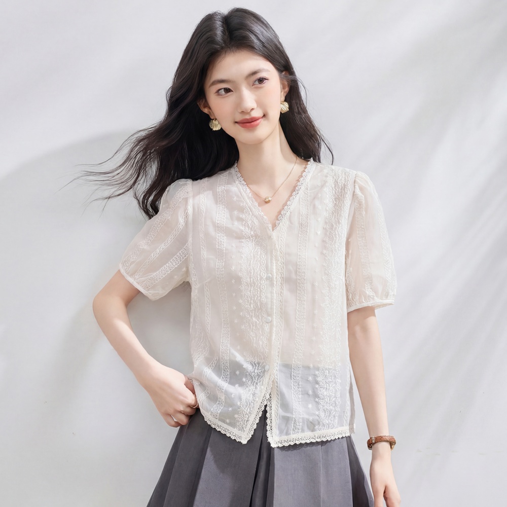 All-match V-neck shirt summer Korean style tops for women