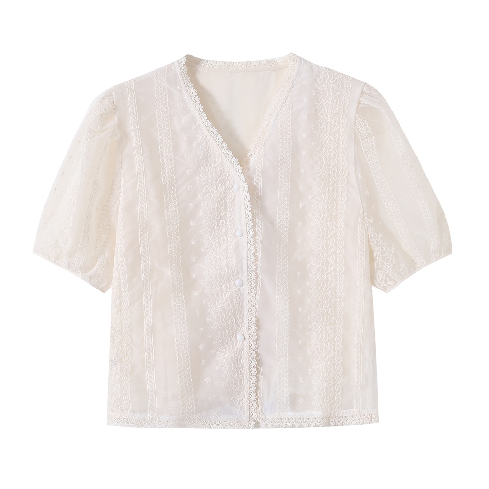 All-match V-neck shirt summer Korean style tops for women