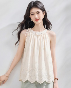 Summer sleeveless shirt round neck small shirt for women