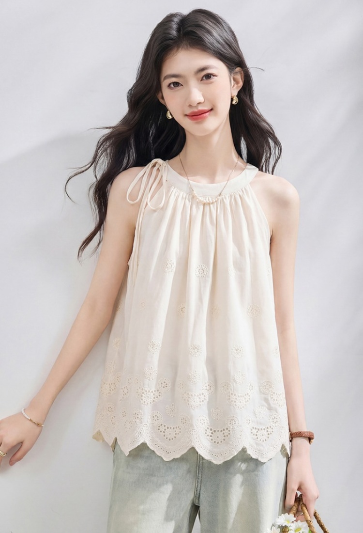 Summer sleeveless shirt round neck small shirt for women