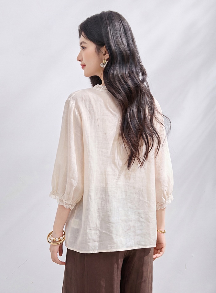 V-neck fungus summer small shirt long sleeve lace tops for women