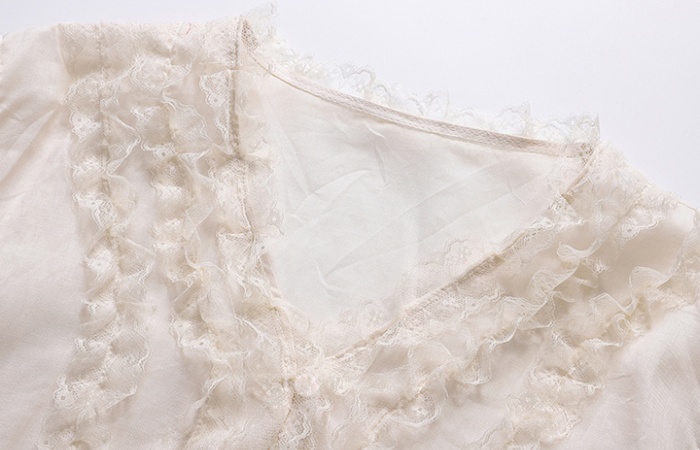 V-neck fungus summer small shirt long sleeve lace tops for women