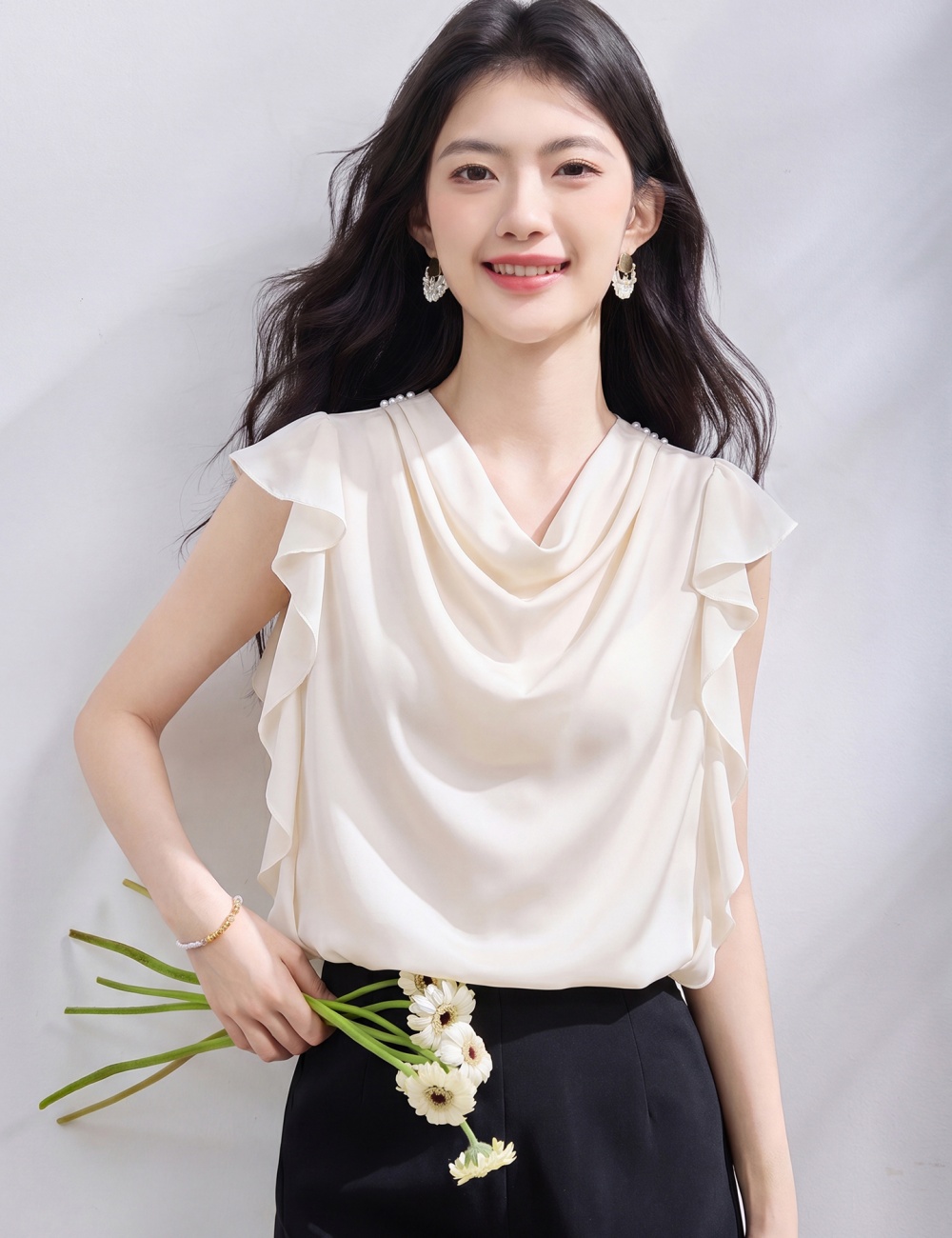 All-match summer small shirt heap collar tops