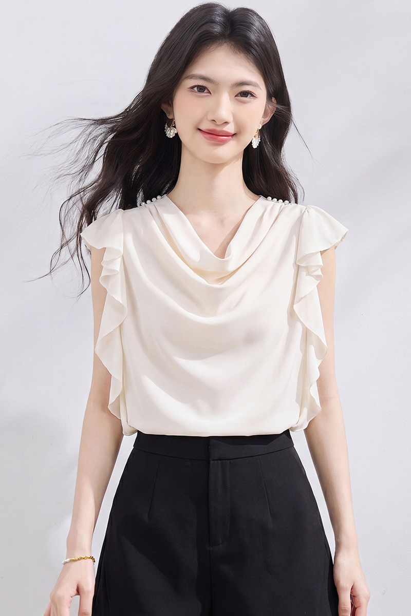 All-match summer small shirt heap collar tops