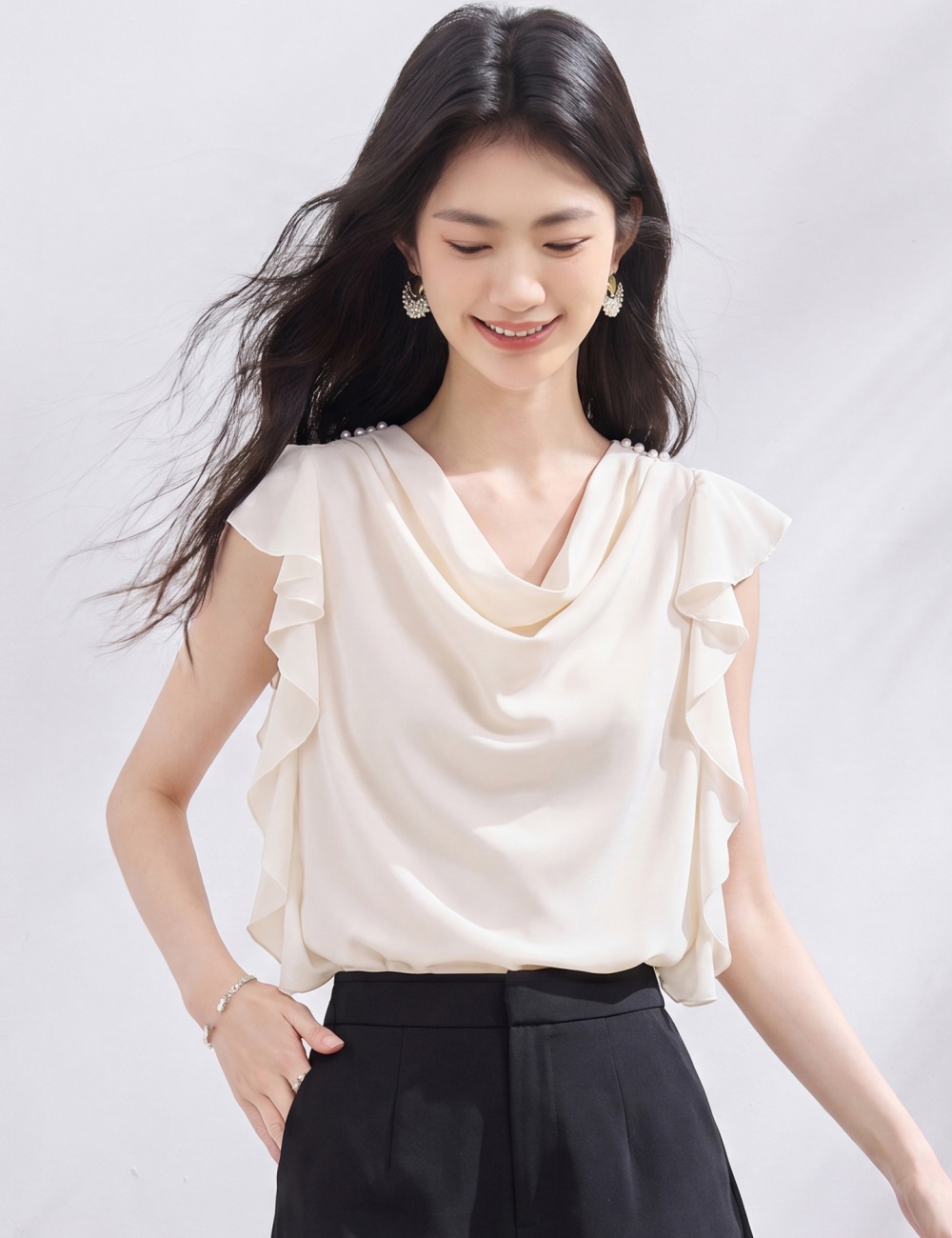 All-match summer small shirt heap collar tops