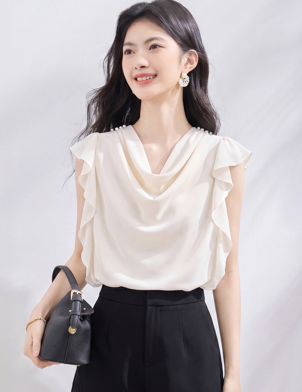 All-match summer small shirt heap collar tops
