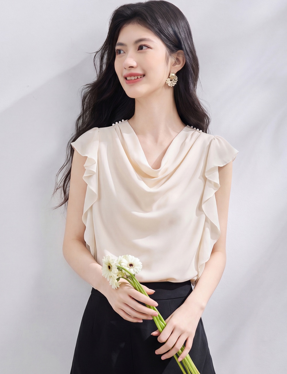 All-match summer small shirt heap collar tops