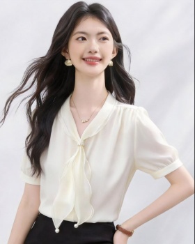 All-match short sleeve tops satin frenum shirt for women