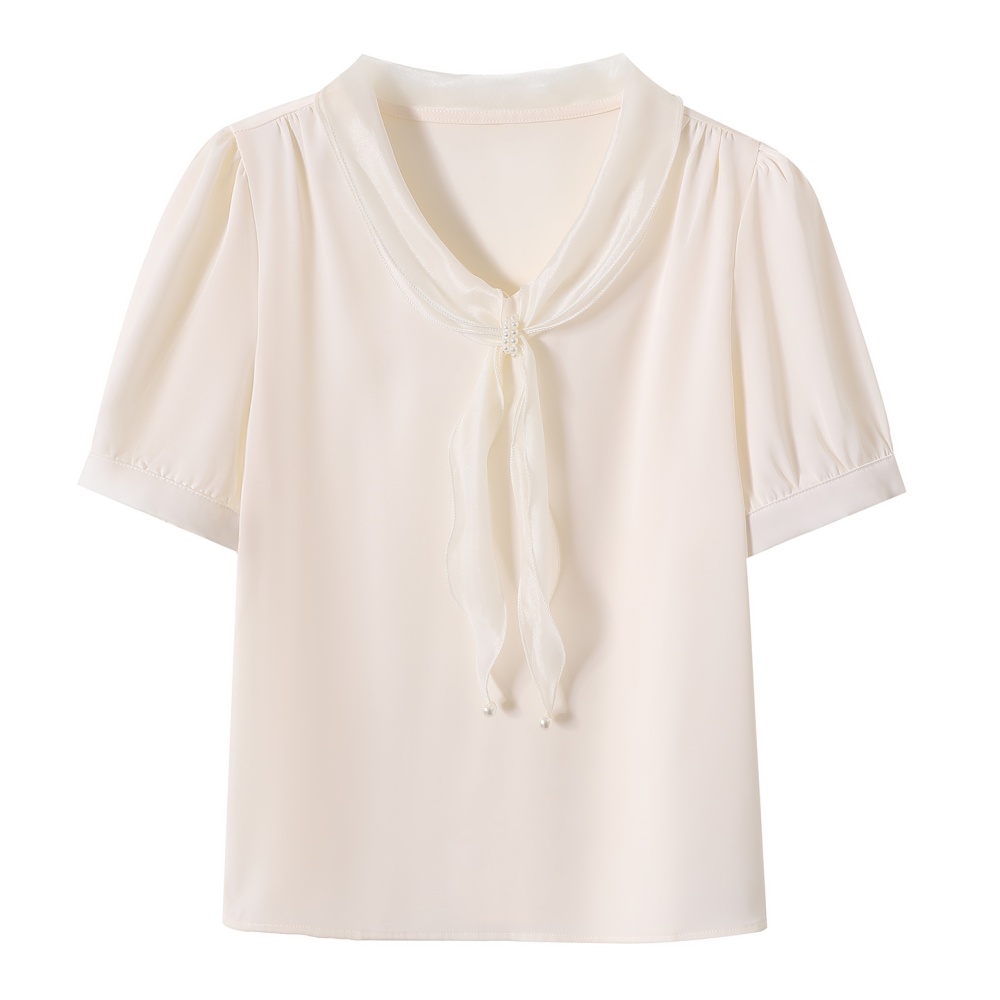 All-match short sleeve tops satin frenum shirt for women