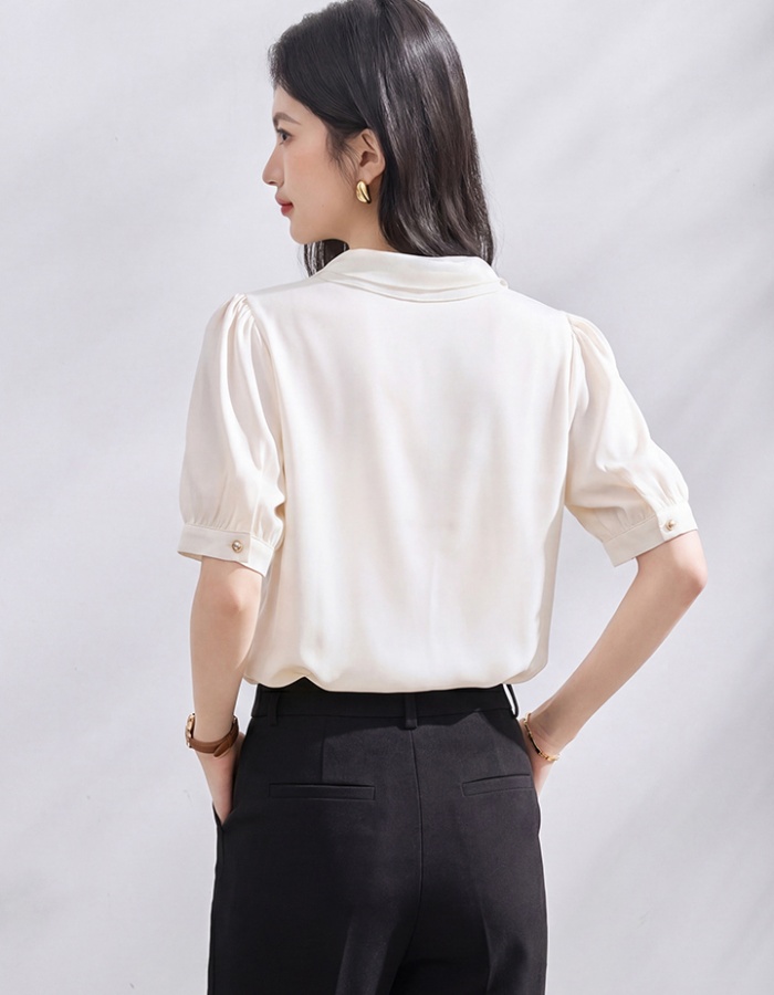 All-match short sleeve tops satin frenum shirt for women
