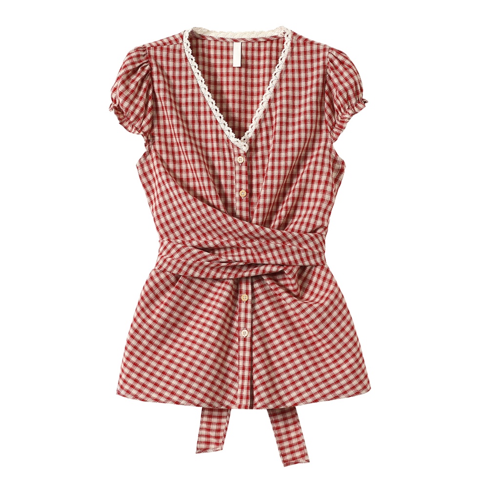 Plaid Korean style small shirt all-match tops for women