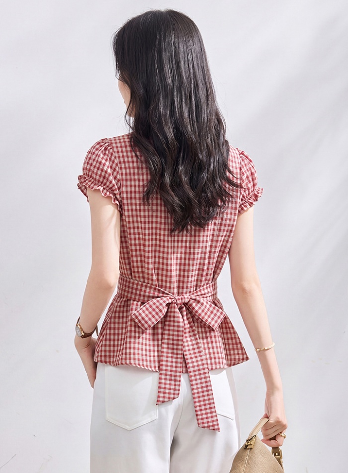 Plaid Korean style small shirt all-match tops for women