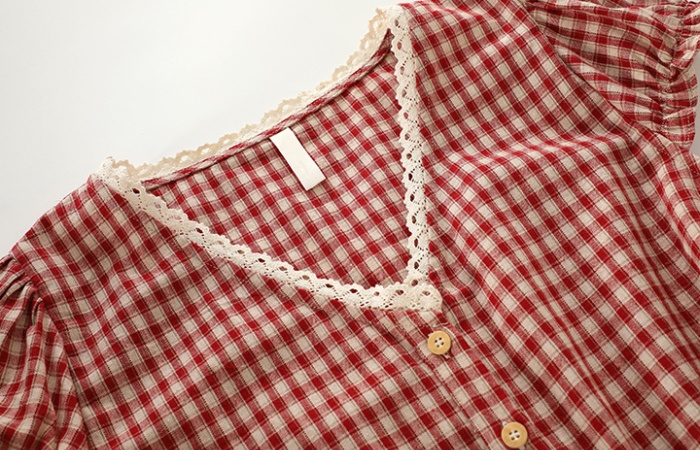 Plaid Korean style small shirt all-match tops for women