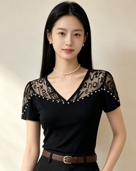 Rhinestone T-shirt summer small shirt for women