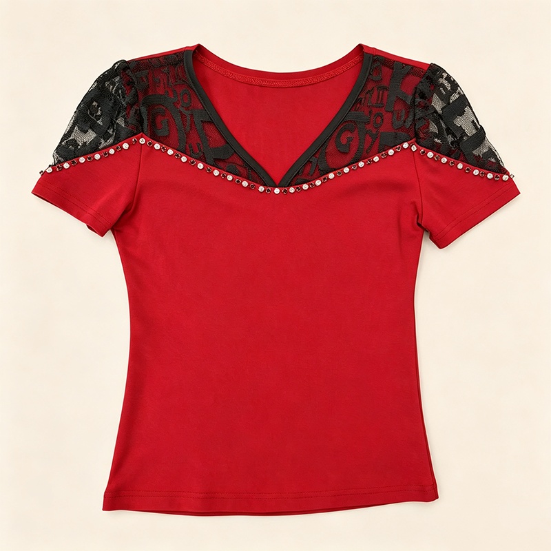 Rhinestone T-shirt summer small shirt for women