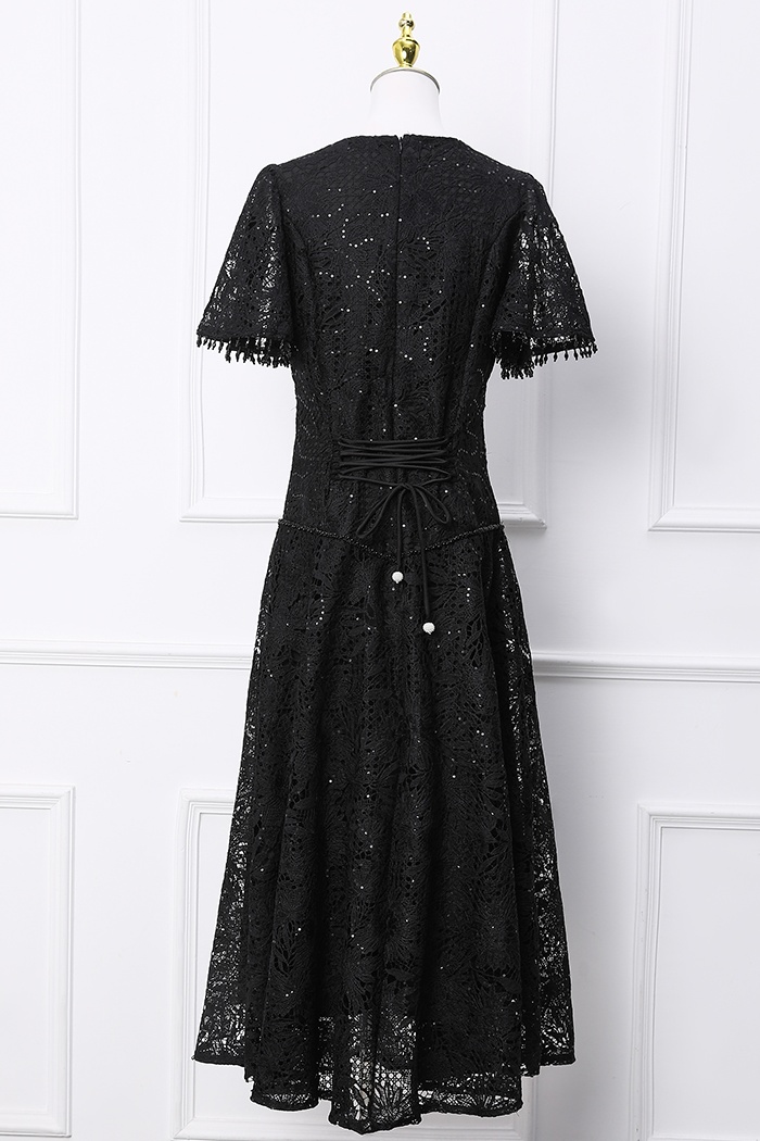 Retro tassels sequins cinch big skirt dress