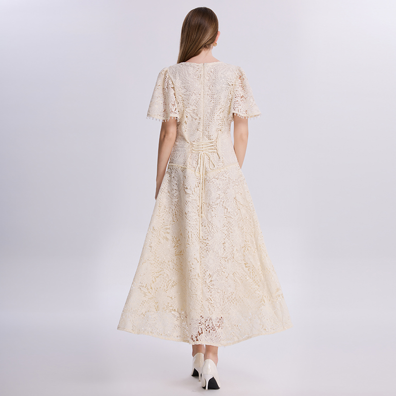 Retro tassels sequins cinch big skirt dress